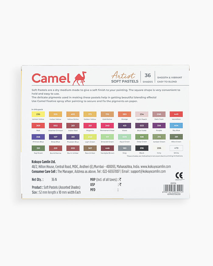Camel Artist Soft Pastels  Assorted pack of 36 shade
