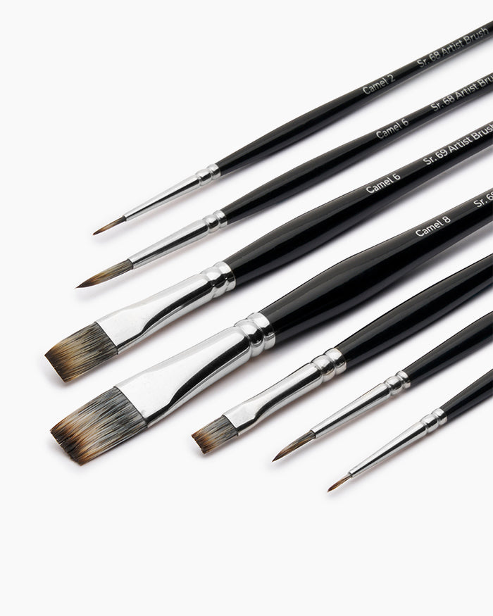 Camel  Artist  Brushes  Assorted  pack  of  7  brushes,  Round  -  Series  68  &  Flat  -  Series  69