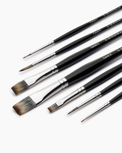 Camel  Artist  Brushes  Assorted  pack  of  7  brushes,  Round  -  Series  68  &  Flat  -  Series  69
