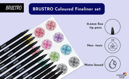 BRUSTRO Coloured Fineliner Set of 12 Assorted Colours 0.4mm