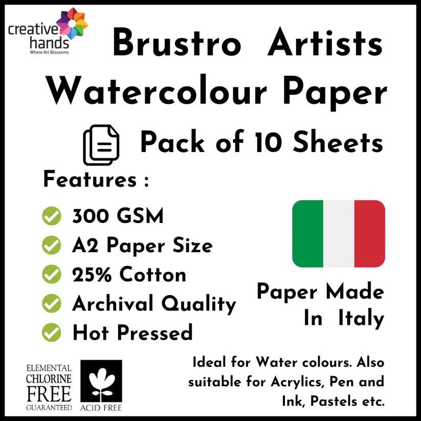 Brustro Artists' watercolor paper 25% cotton Hot Pressed 300 Gsm A2 (10 Sheets)