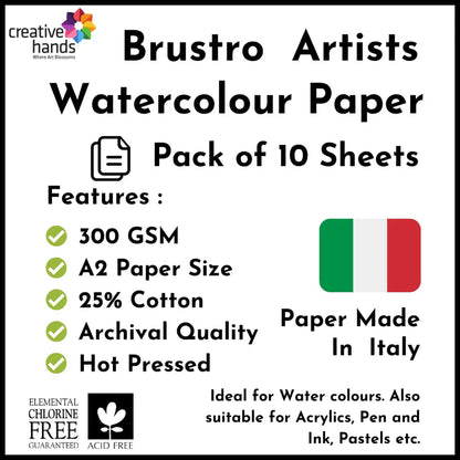 Brustro Artists' watercolor paper 25% cotton Hot Pressed 300 Gsm A2 (10 Sheets)