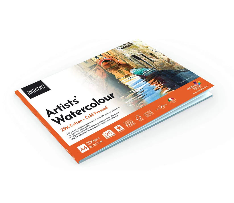 BRUSTRO Artist 25% Cotton Watercolour Pad Cold Pressed 200 GSM A4 Pad 20 Sheets