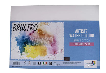 Brustro Watercolour Papers 25% Cotton Hot Pressed 300 GSM A3 (Each Packet Contains 5 sheets)