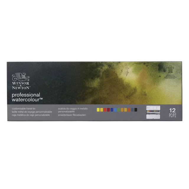 Winsor & Newton Artists Professional Watercolour Set  Customisable Travel Tin  12 Half Pan set