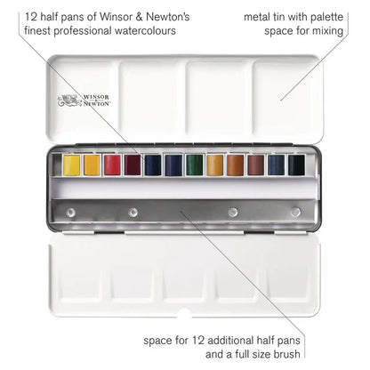 Winsor & Newton Artists Professional Watercolour Set  Customisable Travel Tin  12 Half Pan set