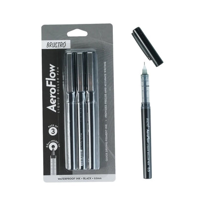 BRUSTRO AeroFlow Liquid Ink Rollerball Pens 0.5 Micro Tip (Classic Black ink)