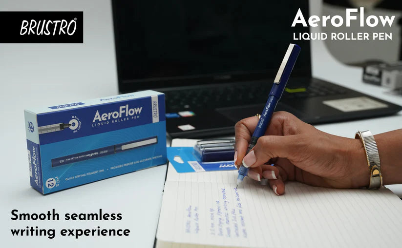 BRUSTRO AeroFlow Liquid Ink Rollerball Pens 0.5 Micro Tip (Vibrant Blue ink)