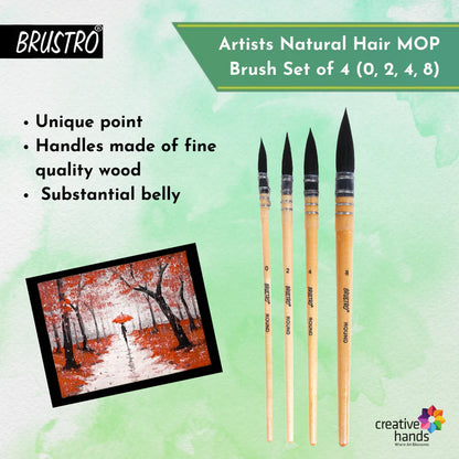 BRUSTRO Artist's Natural Hair MOP Brush | Set of 4 - (0, 2, 4, 8)