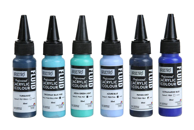 Brustro Professional Artists’ Fluid Acrylic 20 ml Beyond The Blues (Pack of 6)