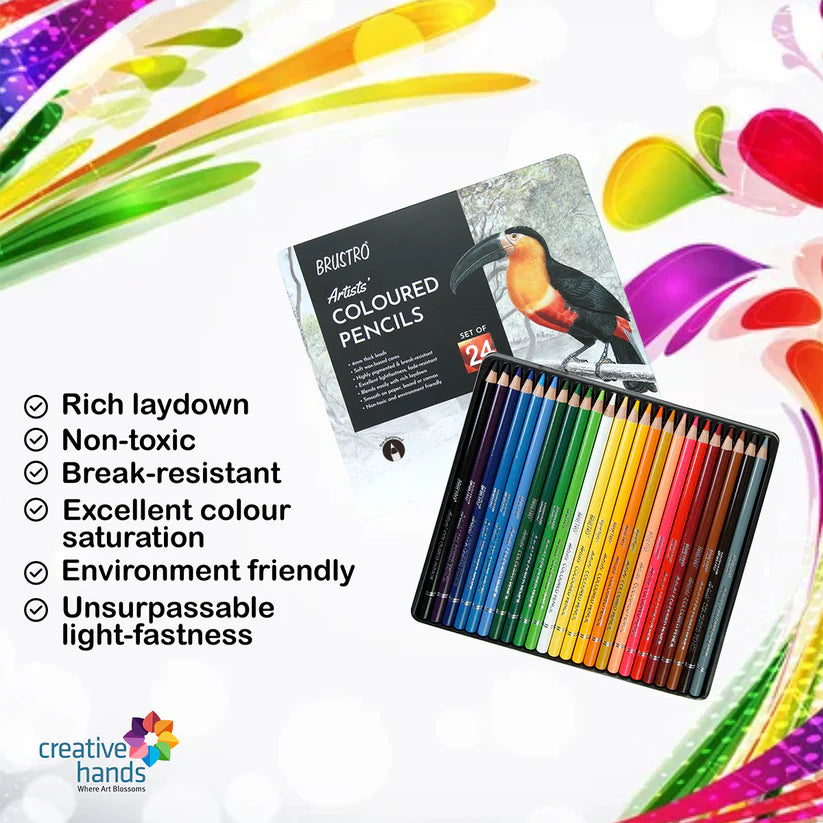 BRUSTRO Artists Colour Pencil | Set of 24 (in an Elegant tin Box)