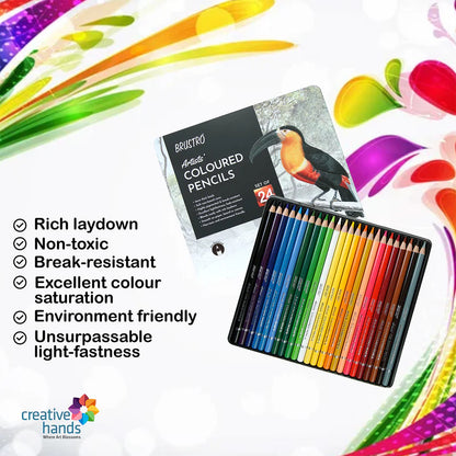 BRUSTRO Artists Colour Pencil | Set of 24 (in an Elegant tin Box)