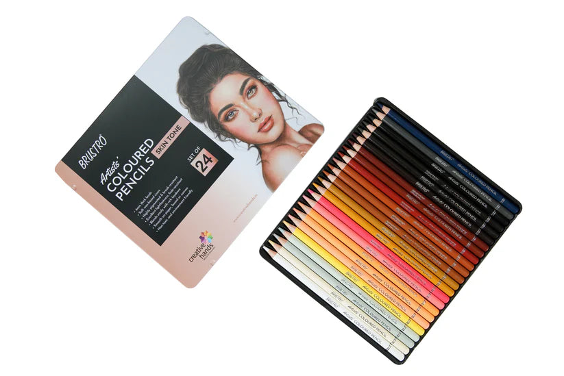 BRUSTRO Artist's Colour Pencil Skin Tone Set of 24 (in an Elegant tin Box)