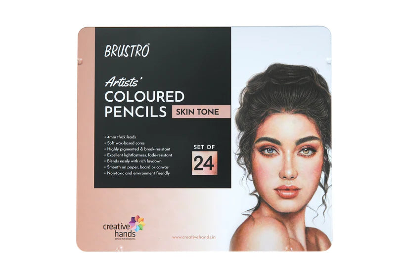 BRUSTRO Artist's Colour Pencil Skin Tone Set of 24 (in an Elegant tin Box)