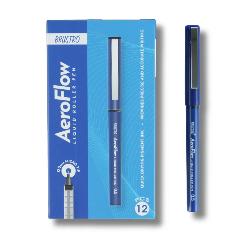 BRUSTRO AeroFlow Liquid Ink Rollerball Pens 0.5 Micro Tip (Vibrant Blue ink)