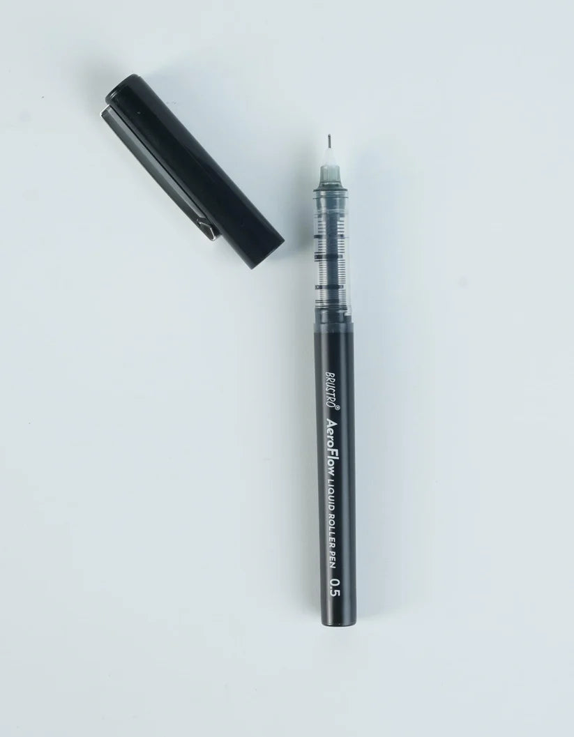 BRUSTRO AeroFlow Liquid Ink Rollerball Pens 0.5 Micro Tip (Classic Black ink)