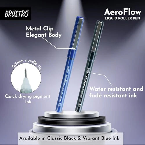 BRUSTRO AeroFlow Liquid Ink Rollerball Pens 0.5 Micro Tip (Classic Black ink)