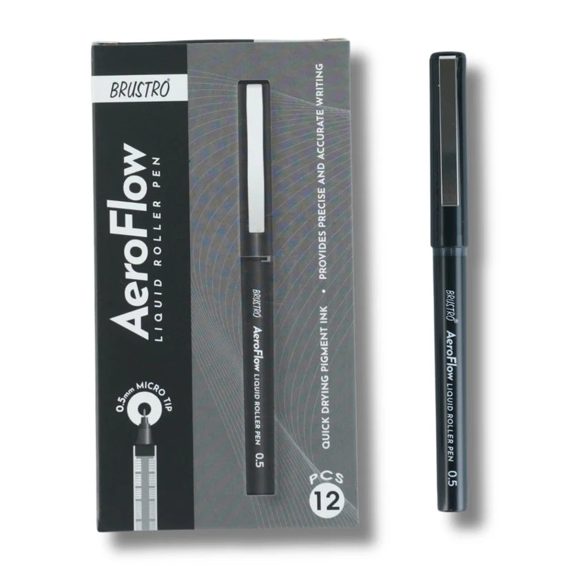 BRUSTRO AeroFlow Liquid Ink Rollerball Pens 0.5 Micro Tip (Classic Black ink)
