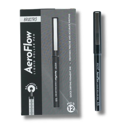 BRUSTRO AeroFlow Liquid Ink Rollerball Pens 0.5 Micro Tip (Classic Black ink)