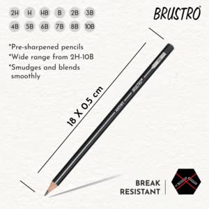 BRUSTRO Fine Art Graphite Pencil Set 10B - 2H  Pack of 12 with Elegant Tin Box