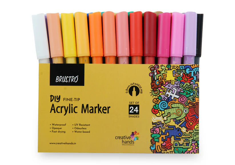 Brustro Acrylic (DIY) Fine Tip Marker Set of 24 - Basic 0.8MM