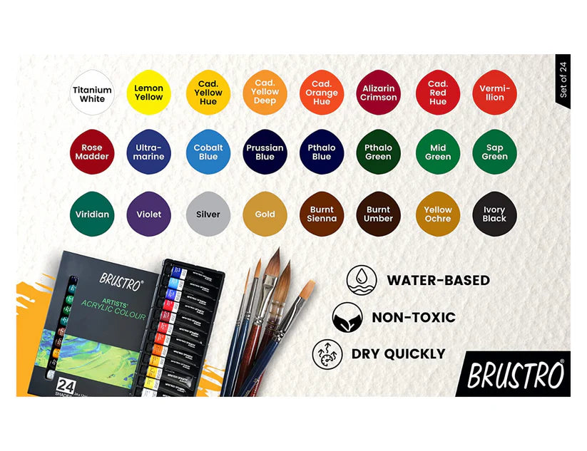 BRUSTRO Acrylic Paint colour set Set of 24 Colours X 12ml Tubes