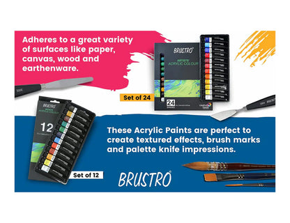 BRUSTRO Acrylic Paint colour set Set of 24 Colours X 12ml Tubes