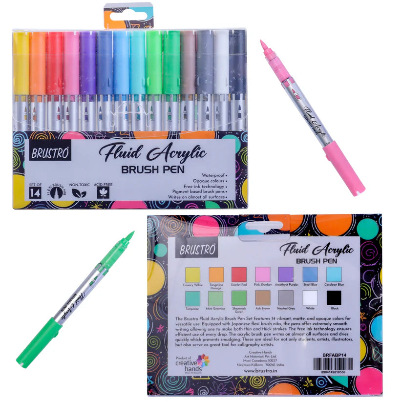 BRUSTRO Fluid Acrylic Brush Pen Set of 14