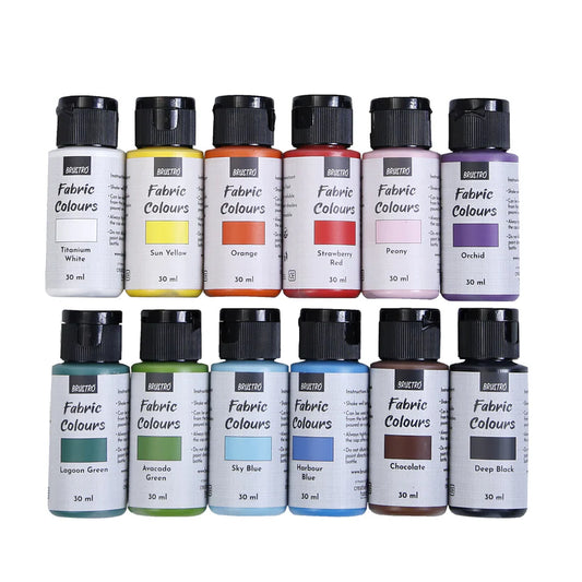 BRUSTRO Artists Fabric Colours - Set of 12, 30ml Paint Bottles
