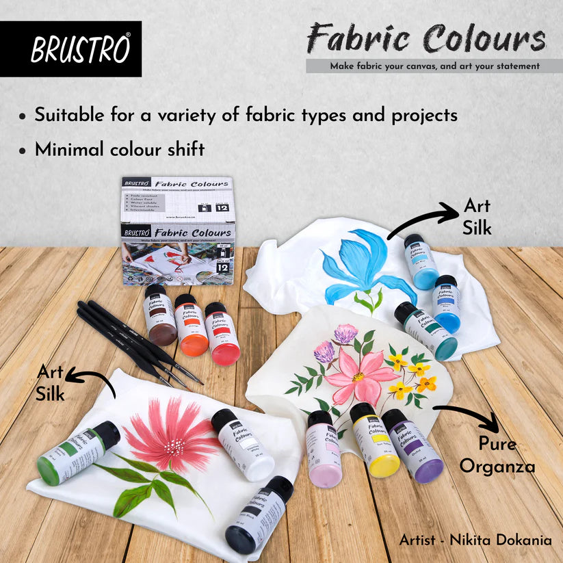 BRUSTRO Artists Fabric Colours - Set of 12, 30ml Paint Bottles