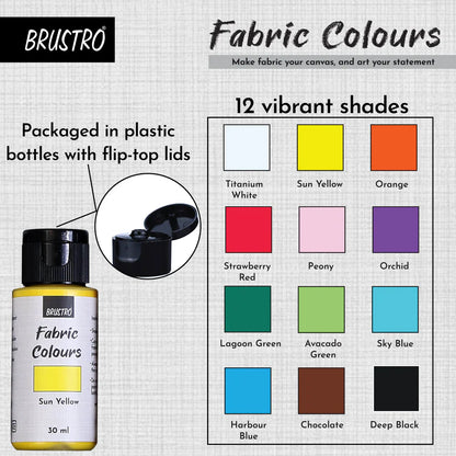 BRUSTRO Artists Fabric Colours - Set of 12, 30ml Paint Bottles
