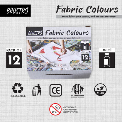 BRUSTRO Artists Fabric Colours - Set of 12, 30ml Paint Bottles