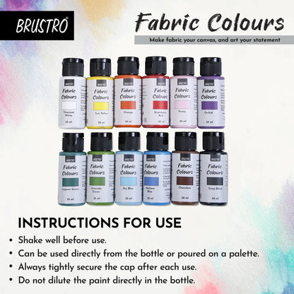 BRUSTRO Artists Fabric Colours - Set of 12, 30ml Paint Bottles