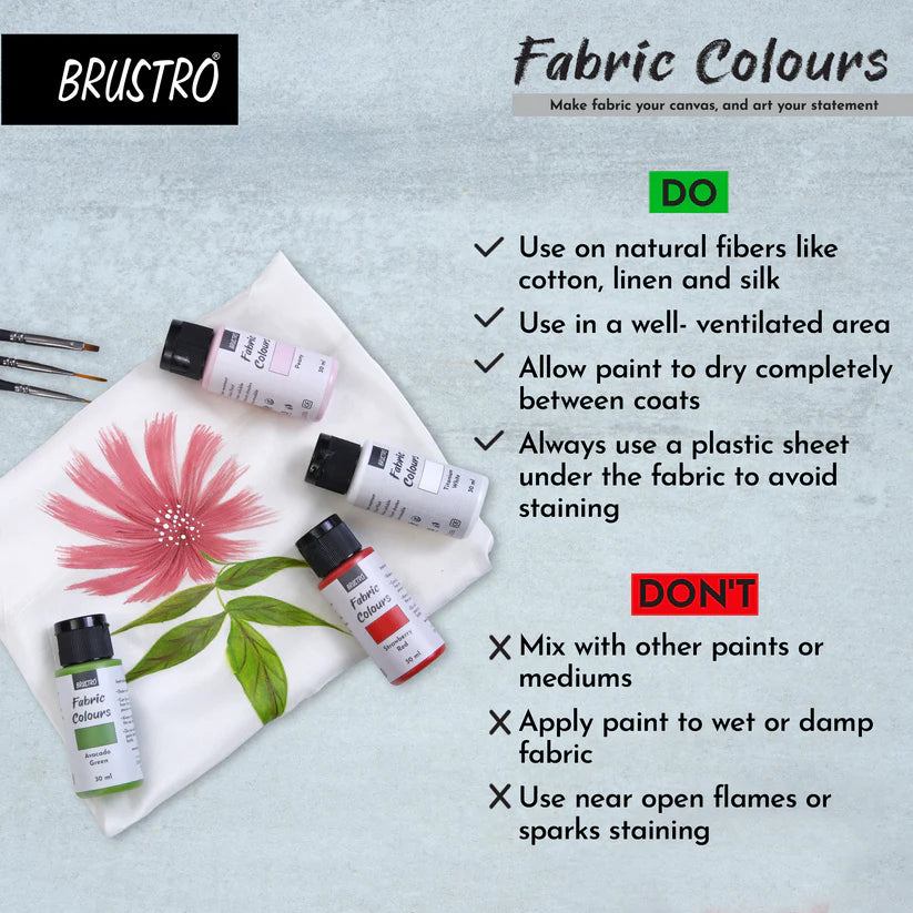 BRUSTRO Artists Fabric Colours - Set of 12, 30ml Paint Bottles