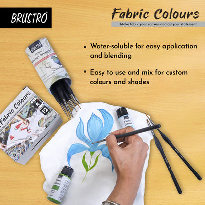 BRUSTRO Artists Fabric Colours - Set of 12, 30ml Paint Bottles