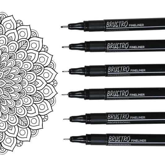 Brustro Professional Pigment Based Fineliner Pen Set of 6 different point size Black color (Micron)