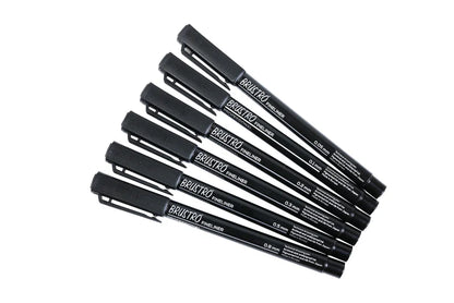 Brustro Professional Pigment Based Fineliner Pen Set of 6 different point size Black color (Micron)