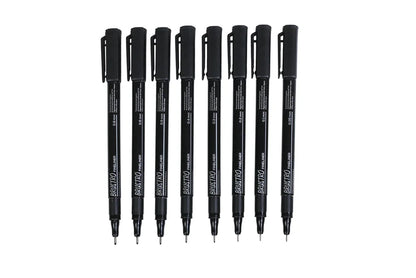 Brustro Professional Pigment Based Fineliner Pen Set of 8 different point size Black color (Micron)