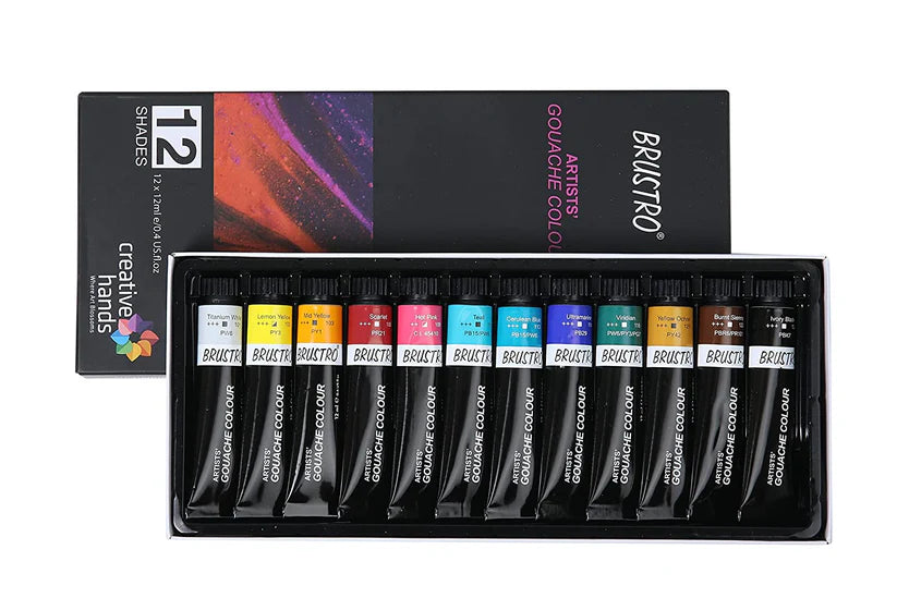 BRUSTRO Artists Gouache Colour Set of 12 Colours X 12ml Tubes