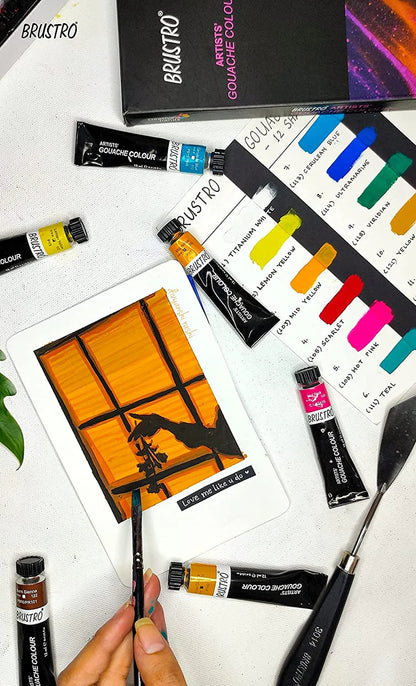 BRUSTRO Artists Gouache Colour Set of 12 Colours X 12ml Tubes