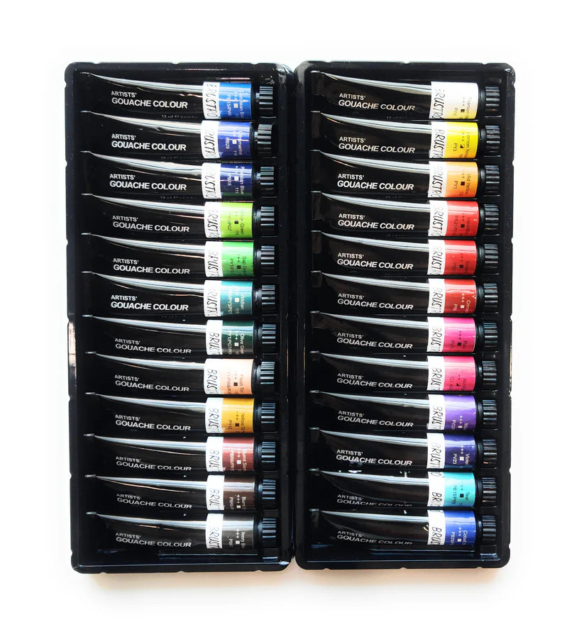 BRUSTRO Artist's Gouache Colour Set of 24 Colors X 12ml Tubes