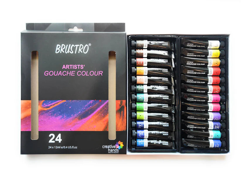 BRUSTRO Artist's Gouache Colour Set of 24 Colors X 12ml Tubes