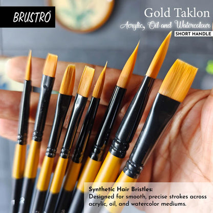 BRUSTRO Gold Taklon Artist Brush Set of 8
