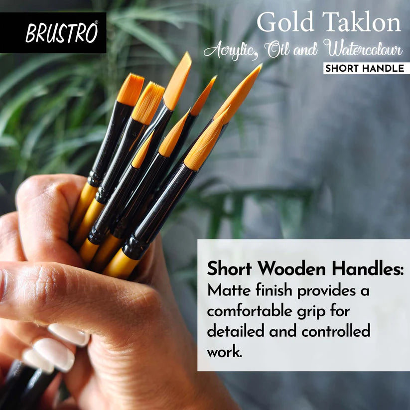 BRUSTRO Gold Taklon Artist Brush Set of 8