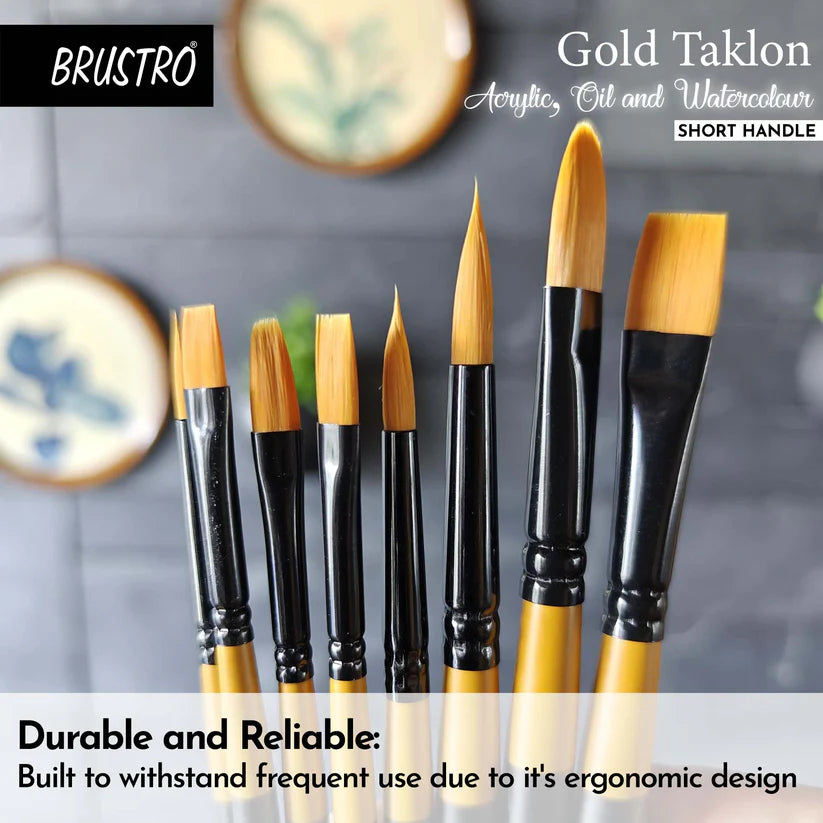 BRUSTRO Gold Taklon Artist Brush Set of 8