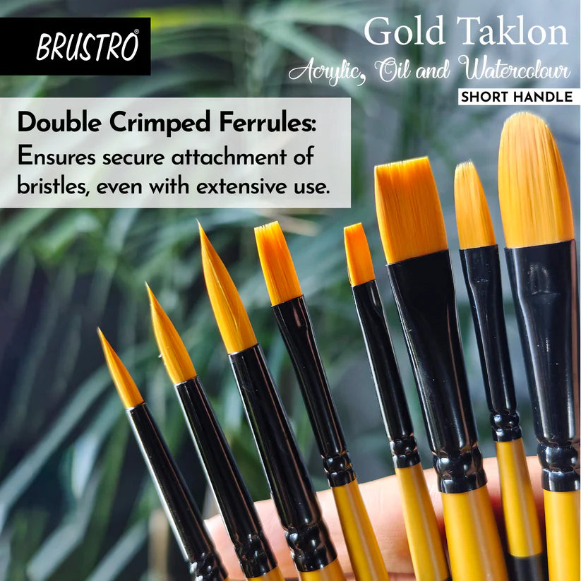 BRUSTRO Gold Taklon Artist Brush Set of 8