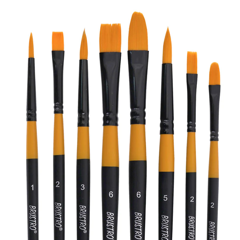 BRUSTRO Gold Taklon Artist Brush Set of 8
