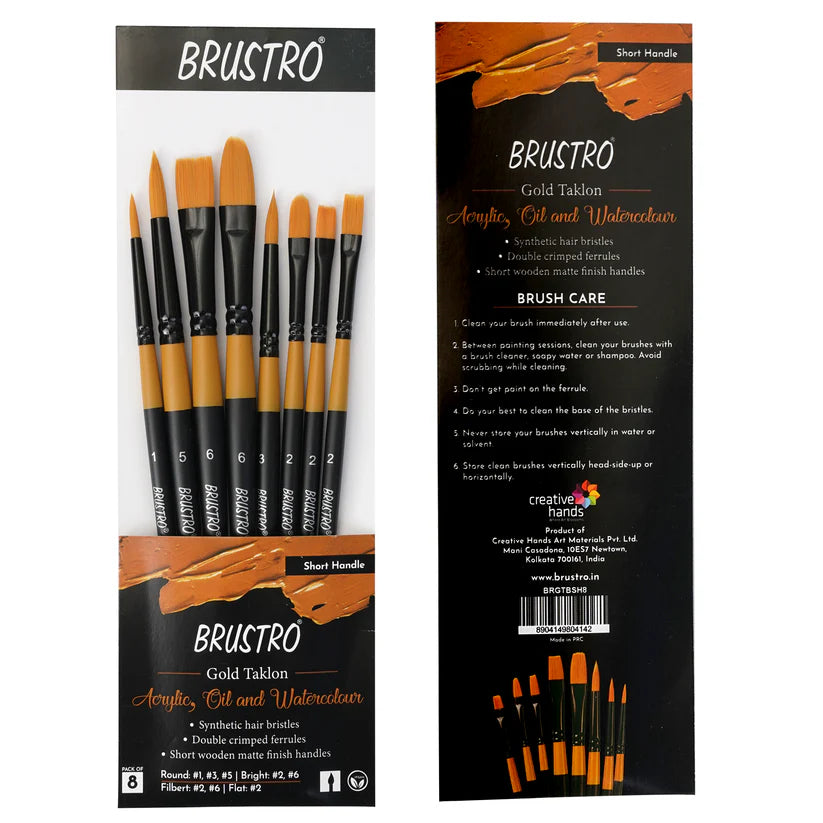 BRUSTRO Gold Taklon Artist Brush Set of 8