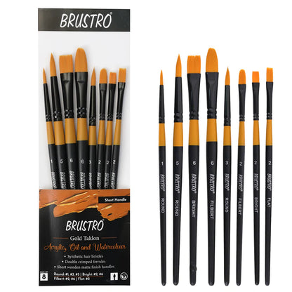 BRUSTRO Gold Taklon Artist Brush Set of 8
