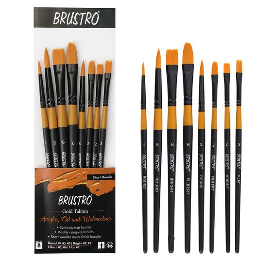 BRUSTRO Gold Taklon Artist Brush Set of 8
